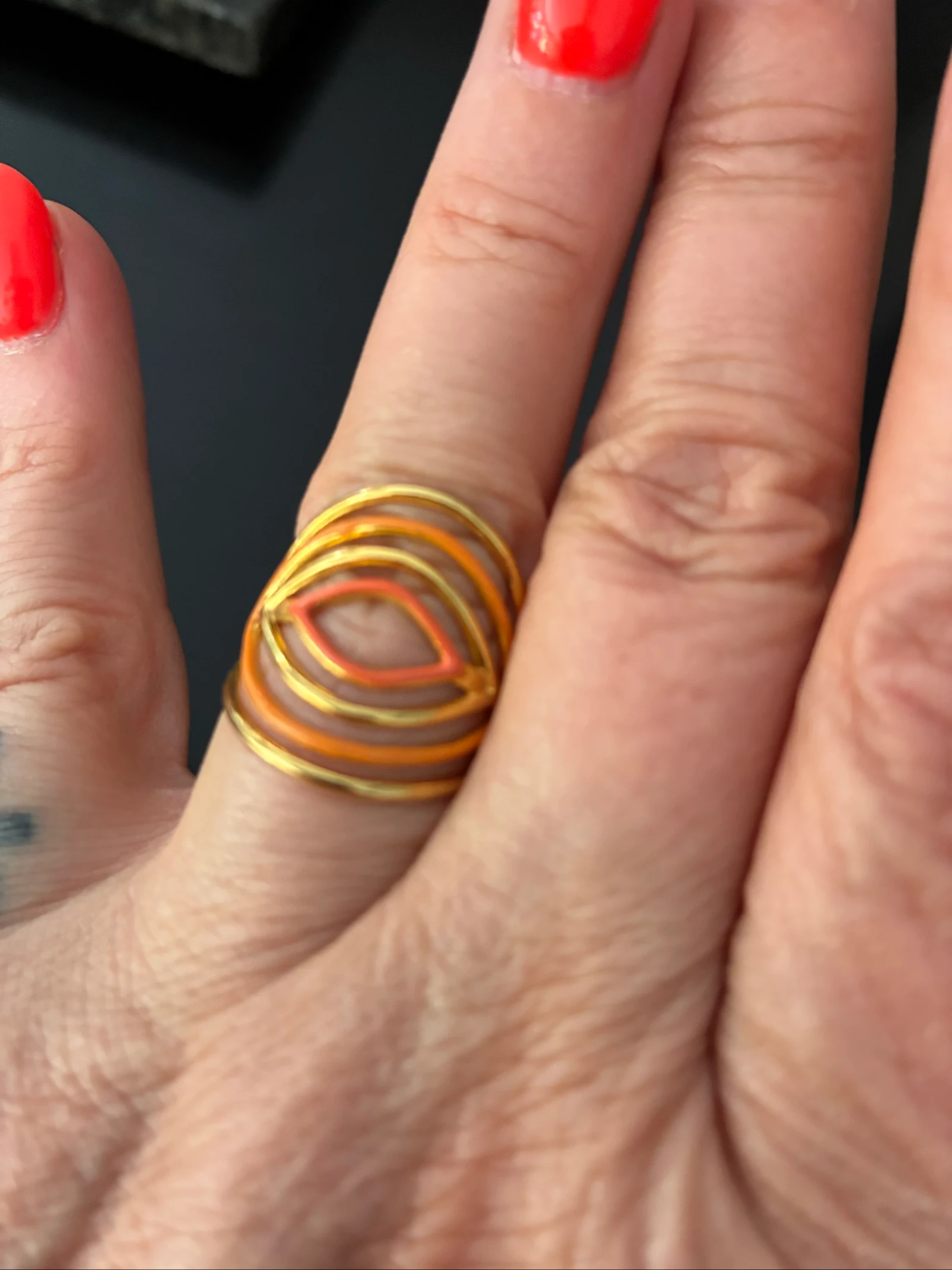 Bague acier ajourée émaillée orange